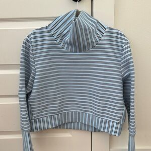 Addison Bay Light Blue and Dark Green Striped Cowl Neck Top